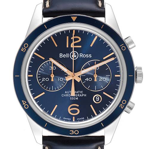 Photo of Bell & Ross Heritage Blue Dial Chronograph Steel Watch BR12694 Box Card