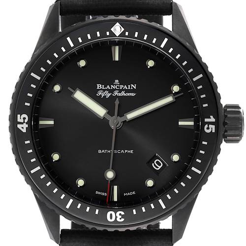 Photo of Blancpain Fifty Fathoms Bathyscaphe Black Ceramic Mens Watch 5000 Box Card