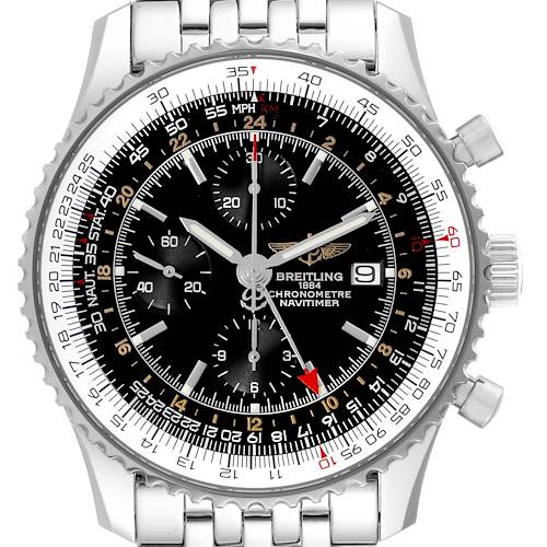 Photo of Breitling Navitimer World Black Dial Steel Mens Watch A24322 Box Card