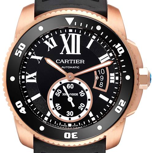 Photo of Cartier Calibre Rose Gold Black Dial Automatic Mens Watch W7100052