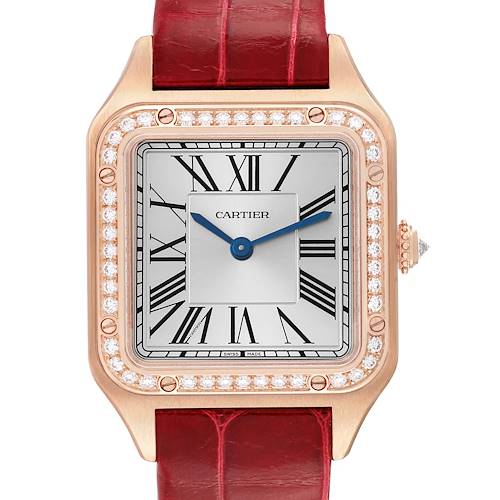 Photo of Cartier Santos Dumont 18k Rose Diamond Bezel Ladies Watch WJSA0017 Box Card