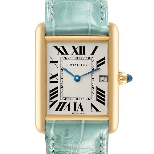 Photo of Cartier Tank Louis Yellow Gold Teal Leather Strap Mens Watch W1529756