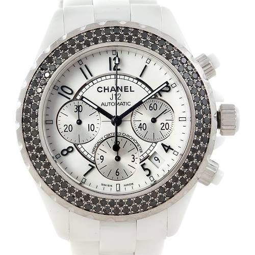 Photo of Chanel J12 Chronograph White Ceramic Black Diamond Watch H1664