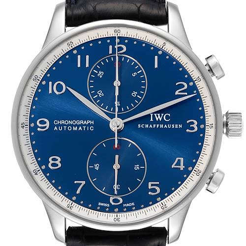 Photo of IWC Portuguese Chronograph Blue Dial Steel Mens Watch IW371432 Box Card