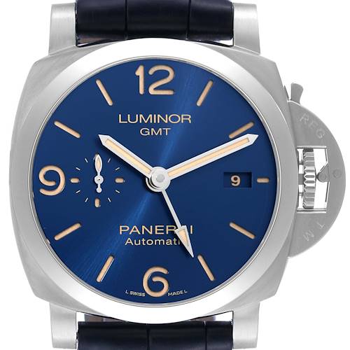 Photo of Panerai Luminor 1950 3 Days GMT Blue Dial Steel Mens Watch PAM01033 Box Papers