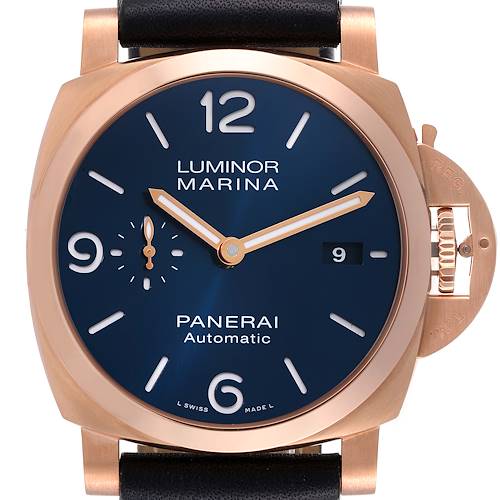 Panerai Luminor Marina Rose Gold Blue Dial Mens Watch PAM01112 Box Card