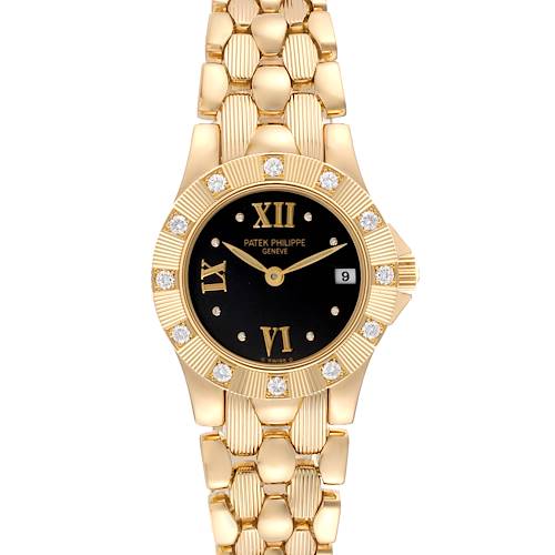 Photo of Patek Philippe Neptune Yellow Gold Black Dial Diamond Ladies Watch 4881