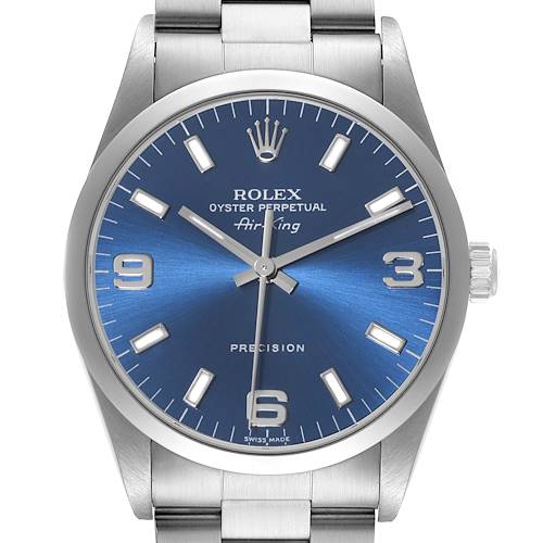 Photo of Rolex Air King 34mm Blue Dial Smooth Bezel Steel Mens Watch 14000