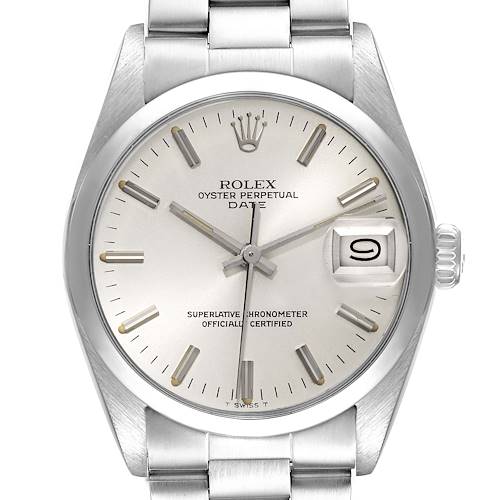 Photo of Rolex Date Stainless Steel Silver Dial Vintage Mens Watch 15000