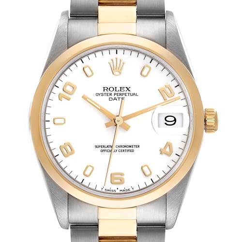 Photo of Rolex Date Steel Yellow Gold White Dial Mens Watch 15203 Box Papers