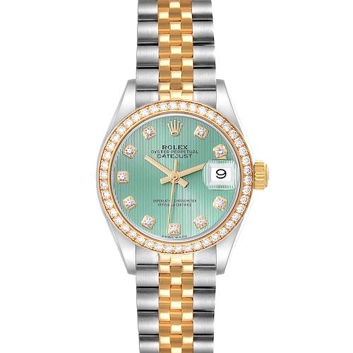 Photo of Rolex Datejust 28 Green Tapestry Steel Yellow Gold Diamond Ladies Watch 279383