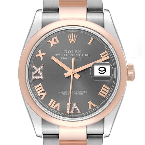 Photo of Rolex Datejust 36 Steel Rose Gold Slate Diamond Dial Mens Watch 126201