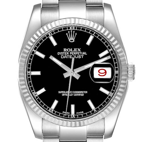 Photo of Rolex Datejust Steel White Gold Fluted Bezel Black Dial Mens Watch 116234