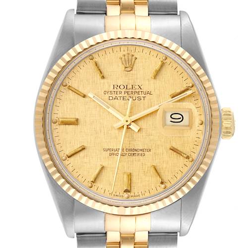 Photo of Rolex Datejust Steel Yellow Gold Champagne Linen Dial Vintage Mens Watch 16013