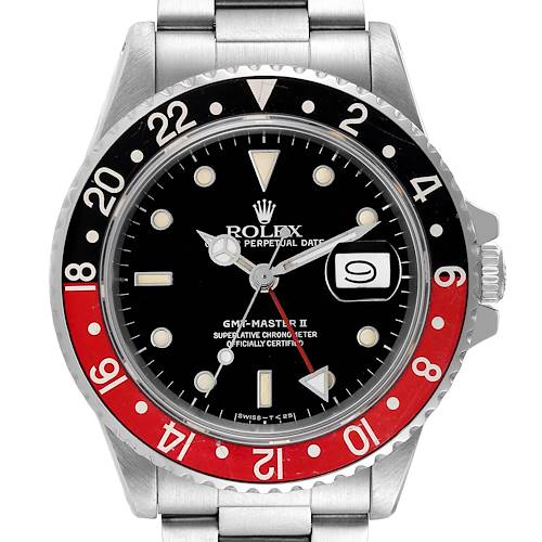 Photo of Rolex GMT Master II Fat Lady Vintage Coke Black Red Bezel Mens Watch 16760