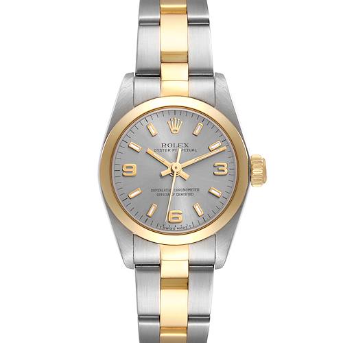 Photo of Rolex Oyster Perpetual Steel Yellow Gold Slate Dial Ladies Watch 67183 Box Paper