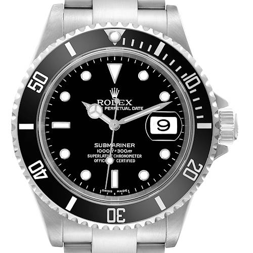 Photo of Rolex Submariner Date Black Dial Steel Mens Watch 16610 Box Papers