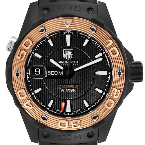 Photo of Tag Heuer Aquaracer 500m Titanium Rose Gold Mens Watch WAJ2182 Box Card