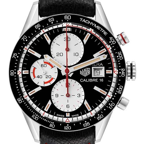 Photo of Tag Heuer Carrera Calibre 16 Chronograph Steel Mens Watch CV201AP Box Card