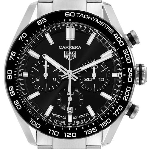 Photo of Tag Heuer Carrera Chronograph Black Dial Steel Mens Watch CBN2A1B Box Card