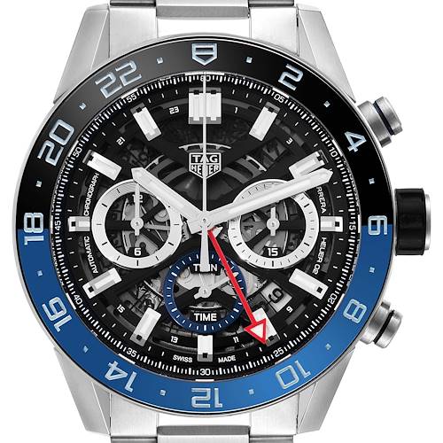 Photo of Tag Heuer Carrera GMT Batman Bezel Steel Mens Watch CBG2A1Z Box Card