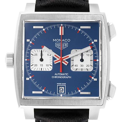 Photo of Tag Heuer Monaco Chronograph Blue Dial Steel Mens Watch CAW211P Box Card