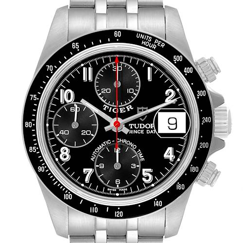 Photo of Tudor Tiger Chronograph Black Dial Steel Mens Watch 79260 Box Papers