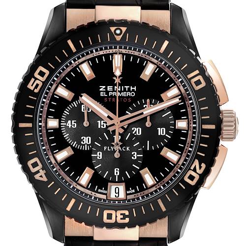 Photo of Zenith El Primero Stratos Flyback Chronograph Rose Gold Black Alchron Mens Watch 85.2060.405